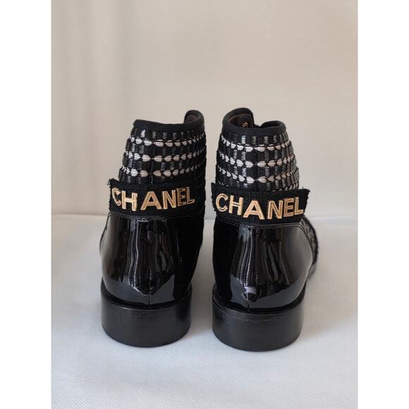 Chanel 2017 Tweed Pattern Logo Embellished Combat Boots 39 sz - Picture 7 of 15